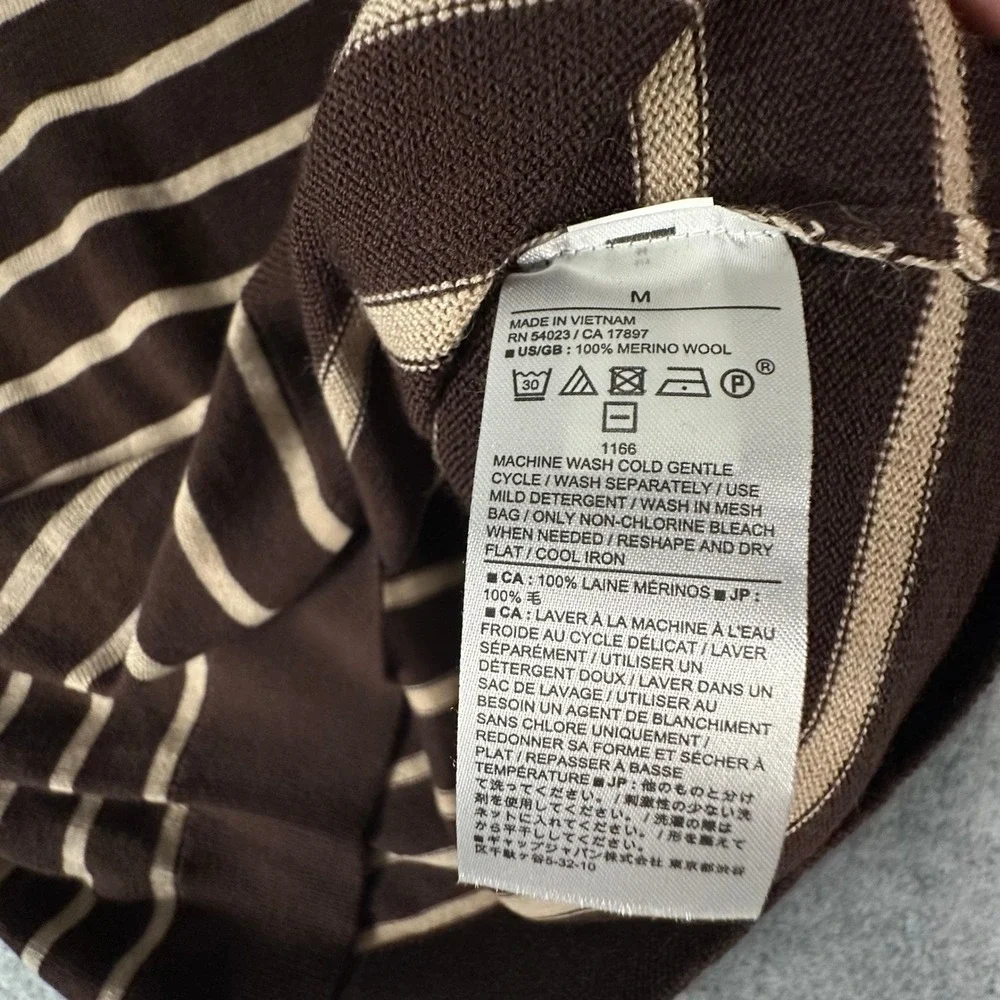 Banana Republic Sweater Medium Brown Mens Striped Merino Wool Crewneck